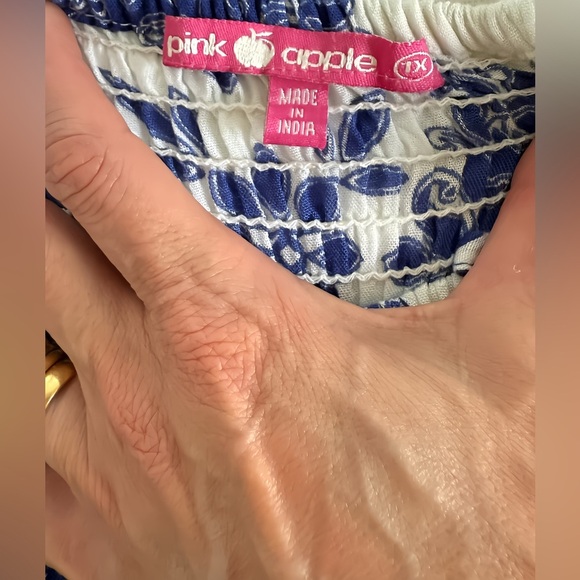 Pink Apple Blue & White Smocked Maxi Dress Boho Strapless Sundress (Fits Small) - Picture 5 of 9